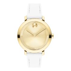 Movado BOLD Evolution 2.0 Gold-Toned Dial White Leather Strap Watch 34mm - 3601158