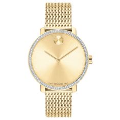 Movado BOLD Shimmer Crystal Bezel and Pale Gold Ionic-Plated Mesh Bracelet Watch | 34mm | 3600841