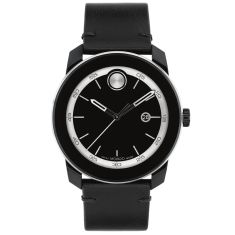 Movado BOLD TR90 Black Dial Black Leather Strap Watch 42mm - 3601154