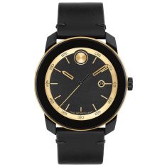 Movado BOLD TR90 Chronograph Black Dial Black Leather Strap Watch 42mm - 3601130