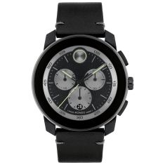 Movado BOLD TR90 Chronograph Black Dial Black Leather Strap Watch 43.5mm - 3601092