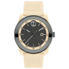 Movado BOLD TR90 Gunmetal and Black Dial Light Sand Silicone Strap Watch 42mm - 3601207