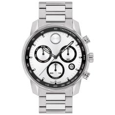 Movado BOLD Verso Chronograph Silver-Tone Dial Stainless Steel Watch 44mm - 3600905