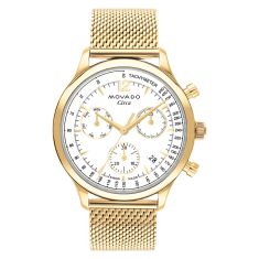 Movado Heritage Circa White Dial Gold Ionic-Plated Stainless Steel Mesh Bracelet Watch | 43mm | 3650138