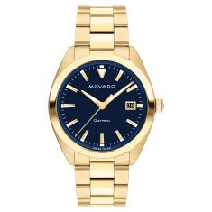 Movado Heritage Datron Blue Dial Gold Ionic-Plated Stainless Steel Link Bracelet Watch | 39mm | 3650143
