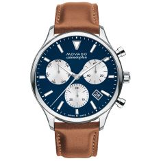 Movado Heritage Series Calendoplan Chronograph Navy Dial and Brown Leather Strap Watch | 43mm | 3650161