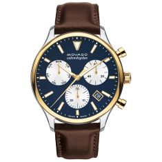 Movado Heritage Series Calendoplan Chronograph Two-Tone Case and Brown Leather Strap Watch | 43mm | 3650162
