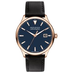 Movado Heritage Series Calendoplan Rose Gold Ion-Plated Case and Black Leather Strap Watch | 40mm | 3650158