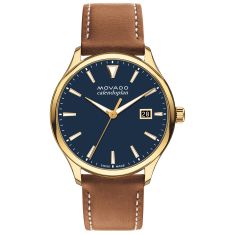 Movado Heritage Series Calendoplan Yellow Gold Ion-Plated Case and Brown Leather Strap Watch | 40mm | 3650157
