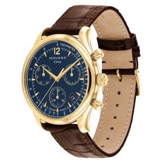 Movado Heritage Series Circa Chronograph Blue Dial Brown Leather Strap Watch 43mm - 3650171