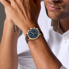 Movado Heritage Series Circa Chronograph Blue Dial Brown Leather Strap Watch 43mm - 3650171