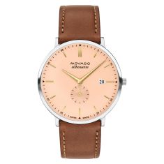 Movado Heritage Series Silhouette Pink Dial Brown Leather Strap Watch 40mm - 3650188