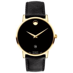 Movado Museum Classic Automatic Black Dial Leather Strap Watch 40mm - 0607566