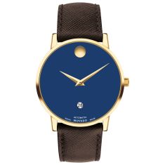 Movado Museum Classic Automatic Blue Dial Brown Leather Strap Watch 40mm - 0607806