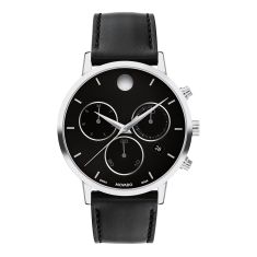 Movado Museum Classic Black Dial and Black Leather Strap Watch 42mm - 0607778