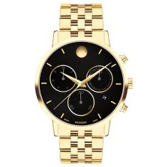 Movado Museum Classic Black Dial Gold-Tone Stainless Steel Bracelet Watch 42mm - 0607810