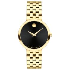 Movado Museum Classic Black Dial Gold-Tone Stainless Steel Watch 29.5mm - 0607847