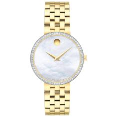 Movado Museum Classic Diamond Mother-of-Pearl Dial Gold-Tone Stainless Steel Watch 29.5mm - 0607815