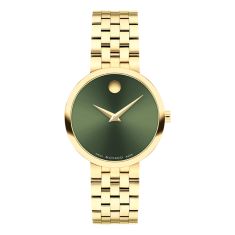 Movado Museum Classic Green Dial Gold-Tone Stainless Steel Bracelet 30mm - 0607942