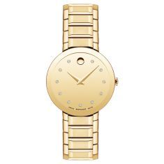 Movado Sapphire Diamond Dial Yellow Gold-Tone Stainless Steel Watch 28mm - 0607550