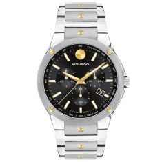 image of Movado SE Chronograph Black Dial Two-Tone Bracelet Watch 42mm - 0607972 with sku:20456133