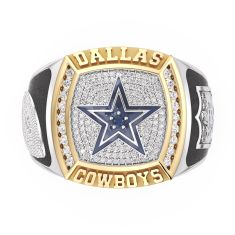 NFL TrueFans Dallas Cowboys 1/2ctw Diamond and Created Blue Sapphire Two-Tone Yellow Gold and Sterling Silver Ring