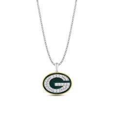 NFL TrueFans Green Bay Packers Cubic Zirconia Sterling Silver and Yellow Gold Plated Pendant Necklace