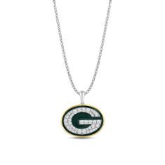 NFL TrueFans Green Bay Packers Cubic Zirconia Sterling Silver and Yellow Gold Plated Pendant Necklace