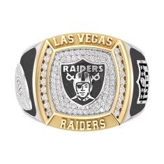 NFL TrueFans Las Vegas Raiders 1/2ctw Diamond Two-Tone Yellow Gold and Sterling Silver Ring