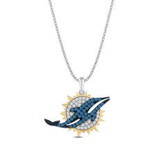 NFL TrueFans Miami Dolphins Blue Cubic Zirconia Sterling Silver and Gold-Plated Pendant Necklace