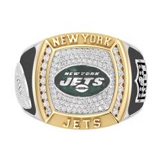 NFL TrueFans New York Jets 1/2ctw Diamond Two-Tone Yellow Gold and Sterling Silver Ring