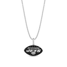 NFL TrueFans New York Jets Black Cubic Zirconia Sterling Silver Pendant Necklace