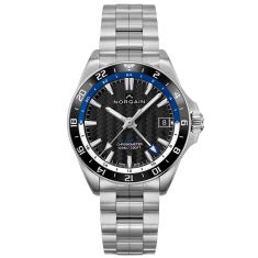 NORQAIN Adventure NEVEREST GMT Black Dial Blue and White Ring Stainless Steel Automatic Watch | 41mm | NN1100SC1CG/BA111/150SSG