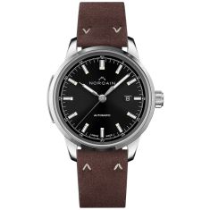 NORQAIN Freedom 60 Black Dial Brown Leather Strap Watch | 42mm | N2000S02A/B201/20EN.18S