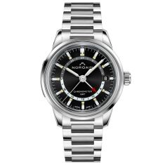 NORQAIN Freedom 60 GMT Black Dial Stainless Steel Watch 40mm - NN2100SG/B211/201SG
