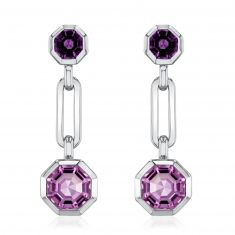 Octagon Amethyst and Pink Amethyst Sterling Silver Link Drop Earrings