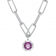 Octagon Pink Amethyst Sterling Silver Link Necklace