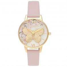 Olivia Burton Blossom 3D Butterfly Pink Leather Strap Watch OB16EG125 REEDS Jewelers