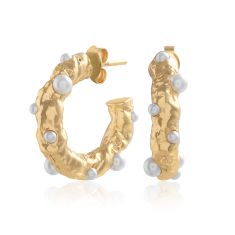 Olivia Burton Classic Antique-Inspired Simulated Pearl Chubby Gold-Tone Hoop Earrings