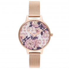 Olivia Burton Wildflower Rose Gold Ion-Plated Mesh Stainless Steel Strap Watch OB16LP01