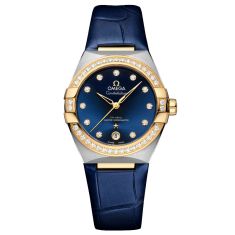 OMEGA Constellation Co-Axial Master Chronometer Diamond Steel and Yellow Gold Blue Leather Strap Watch 36mm - O13128362053001