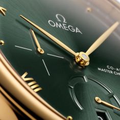 OMEGA De Ville Prestige Co-Axial Master Chronometer Green Dial Yellow Gold and Black Leather Strap Watch 41mm - O43453412110001
