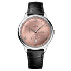 OMEGA De Ville Prestige Co-Axial Master Chronometer Power Reserve Salmon Pink Dial Black Leather Strap Watch | 41mm | O43413412110001