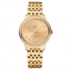 OMEGA De Ville Prestige Co Axial Master Chronometer Yellow Gold Diamond Watch 34mm O43455342058001 REEDS Jewelers