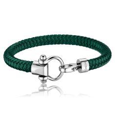OMEGA Sailing Bracelet in Stainless Steel and Green Braided Nylon