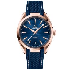 OMEGA Seamaster Aqua Terra 150M Co-Axial Master Chronometer Sedna Gold Blue Rubber Strap Watch 41mm - O22052412103001