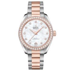 Ladies OMEGA Seamaster Aqua Terra Co Axial Master Chronometer Chronograph 34mm White Mother of Pearl Dial and Diamond Watch O22015342055001 REEDS Jewelers