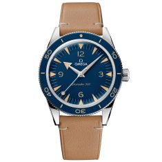 OMEGA Seamaster 300 Co Axial Master Chronometer Blue Dial Beige Leather Strap Watch 41mm O23432412103001 REEDS Jewelers