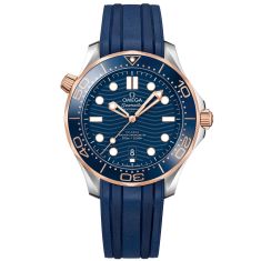 OMEGA Seamaster Diver 300M Co-Axial Master Chronometer Sedna Gold and Steel Blue Rubber Strap Watch 42mm - O21022422003002