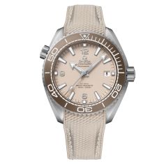OMEGA Seamaster Planet Ocean 600M Co-Axial Master Chronometer GMT Beige Rubber Strap Watch 43.5mm - O21532442109001